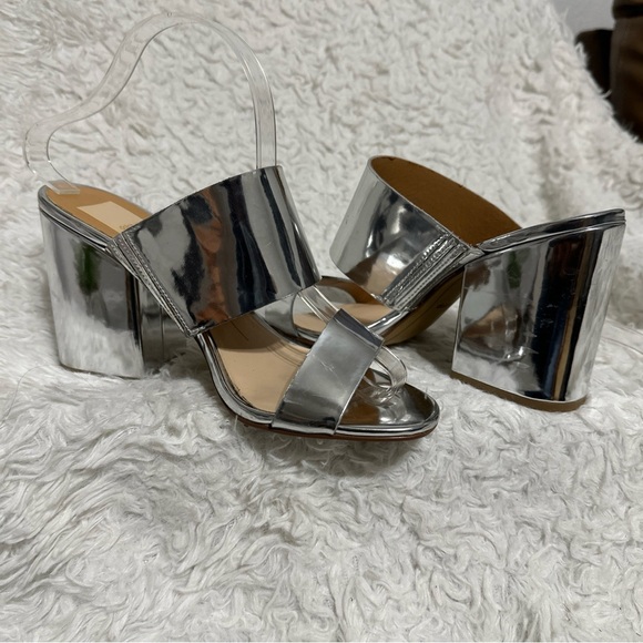 Dolce Vita Metallic Silver Sandals Sz 8.5M Strappy Heels Women’s Evening Mules - Picture 10 of 12